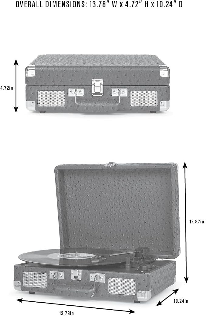 Crosley CR8005F-TU Cruiser Plus Vintage 3-Speed Bluetooth in/Out Suitcase Vinyl Record Player Turntable, Turquoise/White