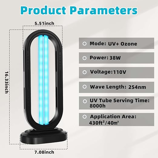 Feefir UV Light Sanitizer,4-Speed Timing and Remote Control | UVC Home Disinfection Device,Ultraviolet Light Sanitizer for Dust Mites,UV Lamp for Whole Room,Black