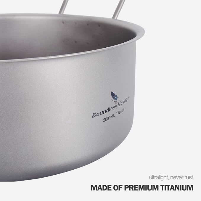 Boundless Voyage 2L Titanium Stock Pot with Lid Folding Handle Soup Pot for Outdoor Camping Hiking Picnic Home Kitchen Ultralight Cookware Ti2054C