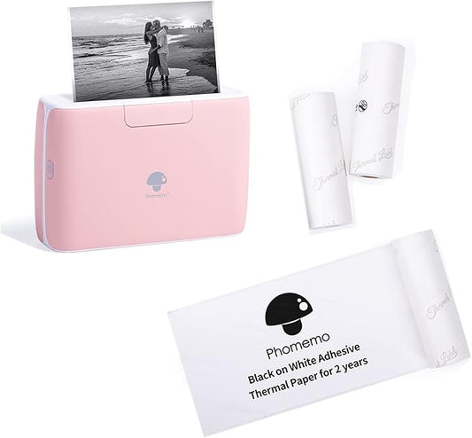 Phomemo M04S Portable Thermal Printer with 80mm White Non-Adhesive Thermal Paper 3 Rolls