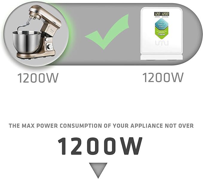 UMI 1200W Step Up Voltage 110v to 220v Converter, Heavy Duty Power Transformer 110v to 220v, Power Converter for Large Capacity Equipment, Step Up Transformer 110 to 220 Volt for Europe Appliance