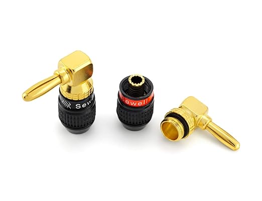 Sewell Deadbolt Right-Angle Banana Plugs, 12 Pairs Quick Connect Gold Plated Speaker Plugs 90 Degree