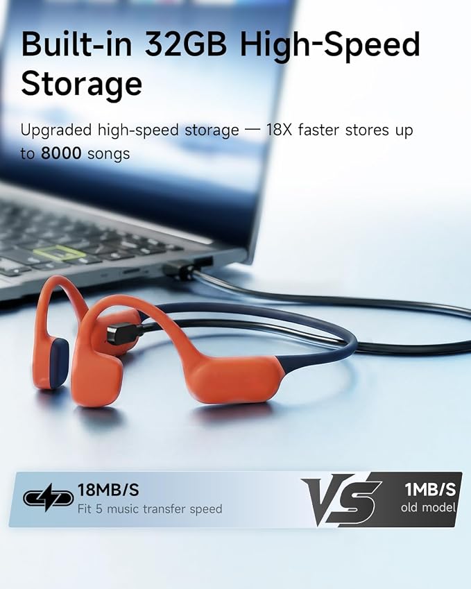 Swimming Headphones, IP68 Waterproof Bone Conduction Headphones, MP3 Mode 32GB Memory, 10H Playtime, Bluetooth 6.0, Open Ear Underwater Headphones for Women, Swimming, Yoga, Aerobics