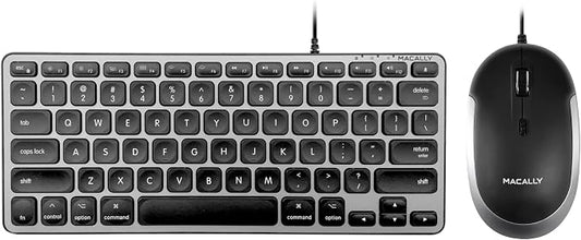 Macally Backlit Compact Keyboard and a Wired Computer Mouse, Sleek and Clean