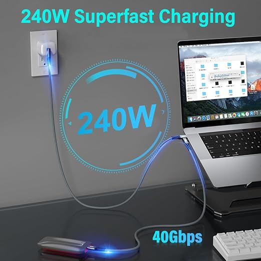 QCEs USB 4 Cable for Thunderbolt 4 Cable 6.6Ft, USB C to C for Thunderbolt 4/3 8K Video Display 40Gbps Data Transfer 240W PD Charging Compatible with iPhone 17/16, MacBook, Hub, SSD, USB-C Monitor