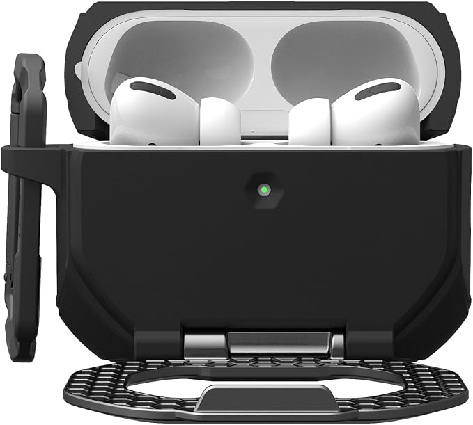 URBAN ARMOR GEAR UAG Designed for AirPods Pro 3rd Gen Case - Built-in Phone Stand Detachable Carabiner Clip Rugged Military Grade Drop Proof Protective Cover, Monarch Black/Silver