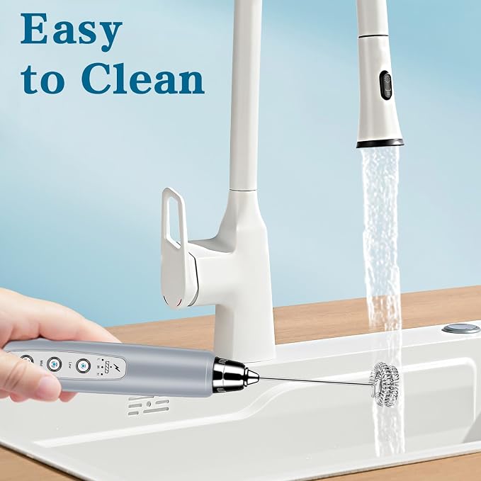 BSRGMS Milk Frother Handheld with Stand, Electric Whisk 3 Speed Adjustable, Drink Mixer with Stainless 3 Whisks, Rechargeable Hand Frother Wand, Foam Maker for Latte Cappuccino Matcha Egg Cement Gray