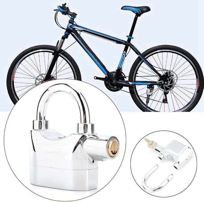 Sonew Alarm Lock, Universal Security Anti-Theft Padlock 110db Siren Alarm Lock Aluminum Alloy Keyed Padlock for Motorcycle Door Window (Aluminum Alloy Silver)