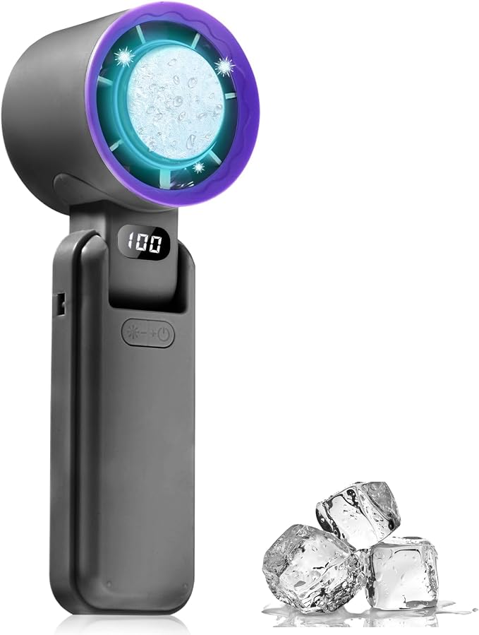 Handheld Portable fan with Turbo Cooling Ice Cooler- Hand Held Fan Rechargeable,100 Speed, 20H Battery Life 3600mAh, Powerful Mini Personal Fan for Travel, Outdoor, Beach, Makeup, Summer Use