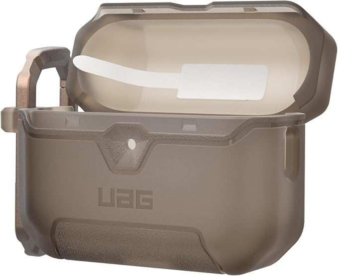 URBAN ARMOR GEAR UAG Designed for AirPods Pro 3rd Gen Case, Translucent Rugged Military Grade Drop Proof Protective Cover with Detachable Carabiner Clip & Secure Lip Closure, Scout Coyote Translucent