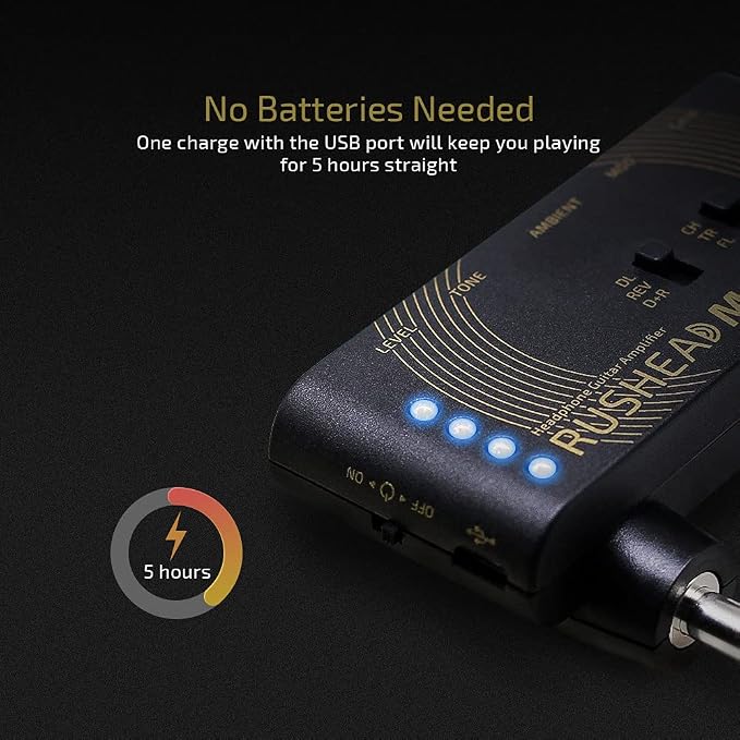 Valeton Rushead Max USB Chargable Portable Pocket Guitar Bass Headphone Amp Carry-On Bedroom Plug-In Multi-Effects