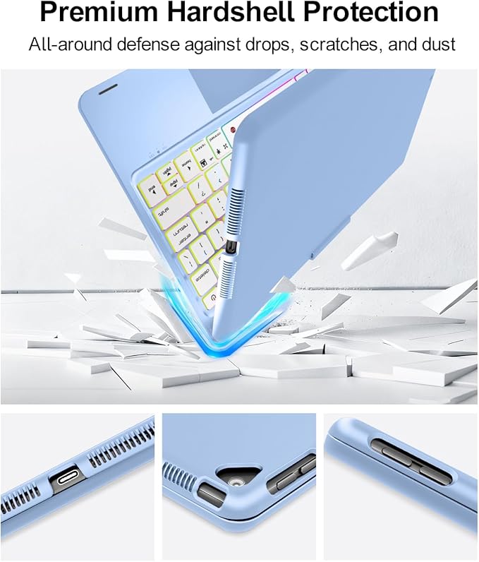 Baisla iPad 9th Generation Case with Keyboard 10.2" (2021), 360° Rotatable with Trackpad & Rainbow Backlit, iPad Keyboard case for 9th/8th/7th, iPad Air 3, iPad Pro 10.5 (Sky Blue)