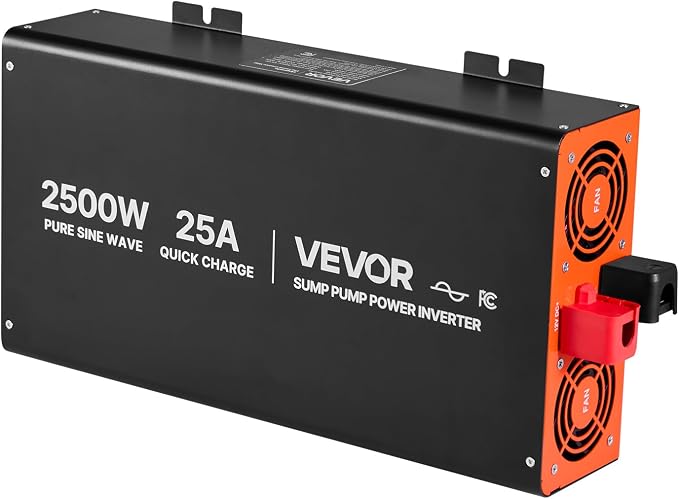VEVOR 2500W Sump Pump Battery Backup System, LCD Display, Auto Switches to Battery Inverter Power for Sump Pump, Pure Sine Wave, for Basement Protection Emergency and Power Outage, Battery Not Include