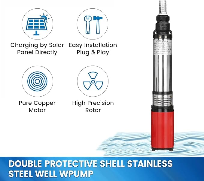 12 V DC Submersible Pump 250 W Submersible Pump for Deep Well 25 m 4000 L/H Deep Well Pump 3 Inch Submersible Water Pump Made of Stainless Steel 1 in Output Used for Irrigation in the