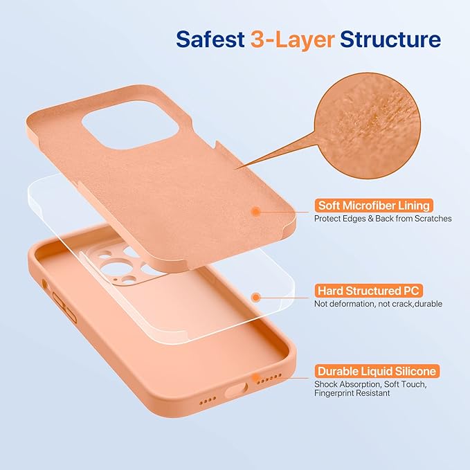 Miracase Designed for iPhone 14 Pro Max Phone Case with Screen Protector,[Upgraded Enhanced Camera Protection],Shockproof Liquid Silicone Case with Microfiber Lining,6.7 inch, Melon Orange
