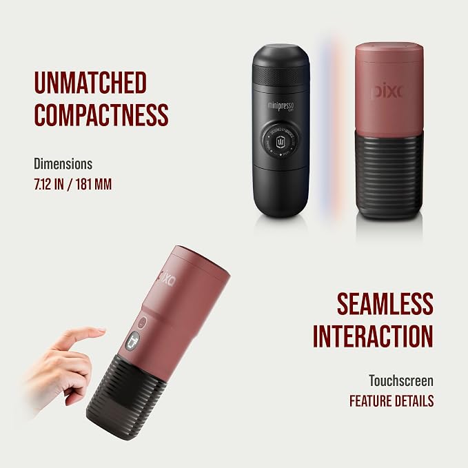 WACACO Coffee Machine Electric & Portable, With 4 Coffee Types & Fast Heat-Up, 3 * 3000mAh Battery, 20 Bar Portable Espresso Maker For Ground Coffee & NS Capsule (Tuscan Red)