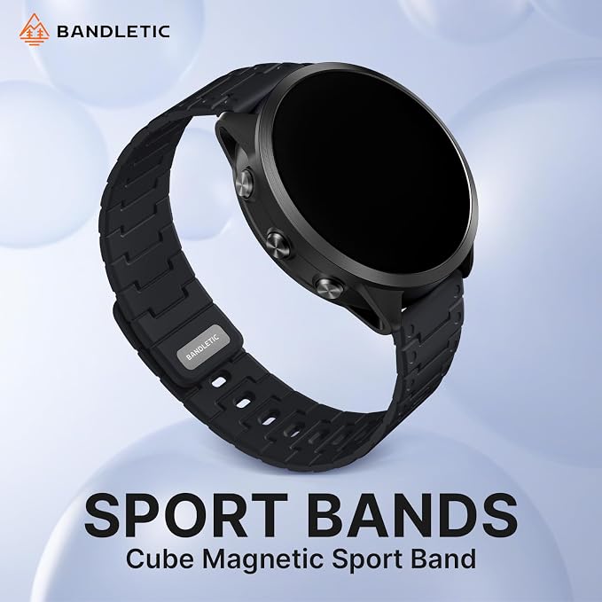 Bandletic Compatible with Garmin Watch Band - 22 mm Quick Release Watch Strap, Magnetic Smartwatch Bands Rugged Soft Adjustable Silicone Sport Watchband for Men Women, Black