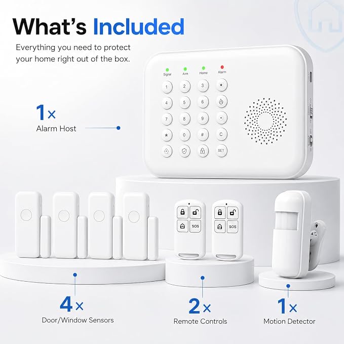 Wireless Home Security System for House & Apartment, 8-Piece DIY Alarm Kit with WiFi & 4G, No Monthly Fees, App Alerts, Door Window Sensors, Motion Detector & Remote Controls