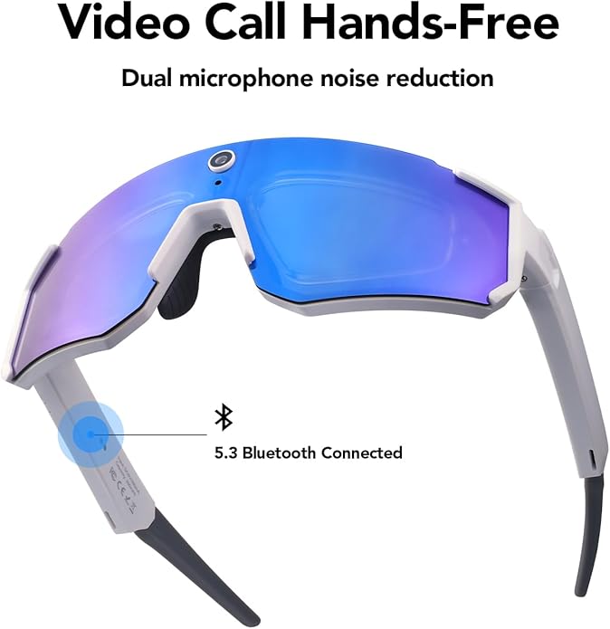 King Will Smart Glasses with Camera, AI Bluetooth Sunglasses with Detachable Inner Lense, 1200P EIS Anti-Shock Video Recording, Dual-Mic ENC Noise Cancellation, IP54 Anti-Water for Cycling & Hiking
