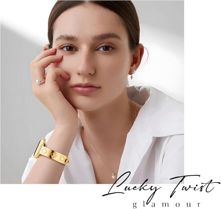 Missair Compatible with Apple Watch Band 38mm 40mm 41mm 42mm 44mm 45mm 46mm 49mm, Four Leaf Lucky Bracelet Women Dressy Stainless Steel Metal Clover Strap for iWatch Series 11 10 9 8 7 6 5 4 SE Ultra