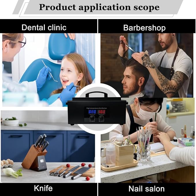 Tool Sterilizers, High temperature sterilization up to 230°C Time Setting, for Nail Salons Dental Clinics Hair Cutting Tools and Daily Household Use Black