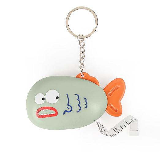 1 Pack Green Fish Retractable Tape Measure, 2M / 79Inch Dual-Sided Scale Soft Ruler with Keychain, Measuring Tool for Body Sewing Crafts