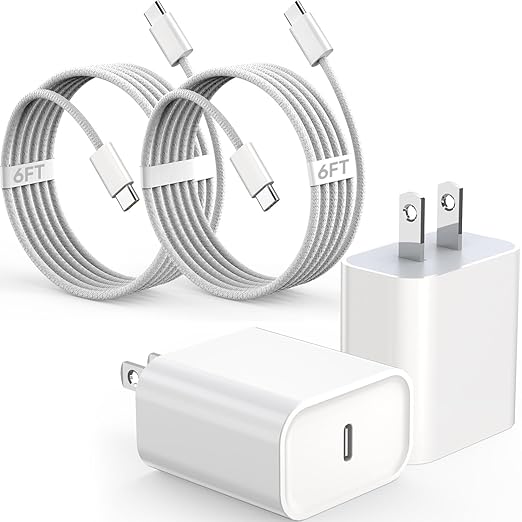 2Pack iPhone 17 16 15 Fast Charging Charger[Apple MFi Certified]6FT USB C-C Fast Charging Woven Cable with USB C Wall Block Apple Charger for iPhone17 Pro/17 Air/16e/17/16/15Pro/Plus,iPad Pro/Air/Mini