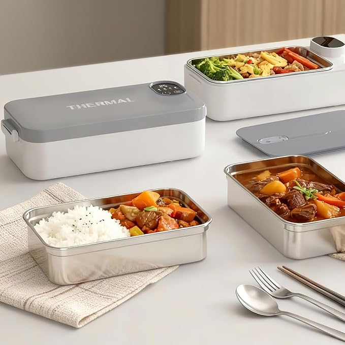 Cordless Electric Lunch Box for Adults, 900ML Heated Lunch Box for Men, Electric Lunch Box Food Heater with Timer & Multi-Temp Settings for Office, Picnic, Camping, Car & Outdoor Use