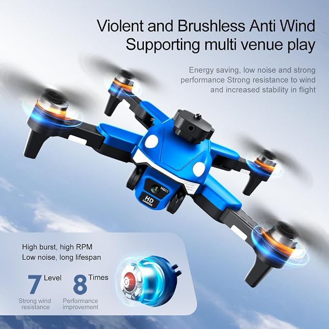 8K HD Triple Lens Drone with Carbon Fiber Frame, 50 Min Flight, 360° Obstacle Avoidance & Brushless Motors | Optical Flow Hover, Headless Mode for Adults