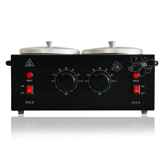 Black Double Pots Wax Warmer Professional Melted Wax Beads for Hair Removal,Fast Electric Wax Heater with Adjustable Temperature Set for Women (Black-Double Pots)