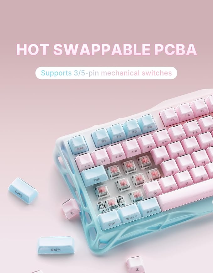 GravaStar Mercury K1 Lite 75% Gaming Keyboard, 2.4GHz/BT/Wired Tri-Mode Wireless Keyboard, Gasket Hot Swappable Mechanical Keyboard, Pre-lubed Linear Switches, Jelly Keycaps, RGB Backlit【Lumen Rose】