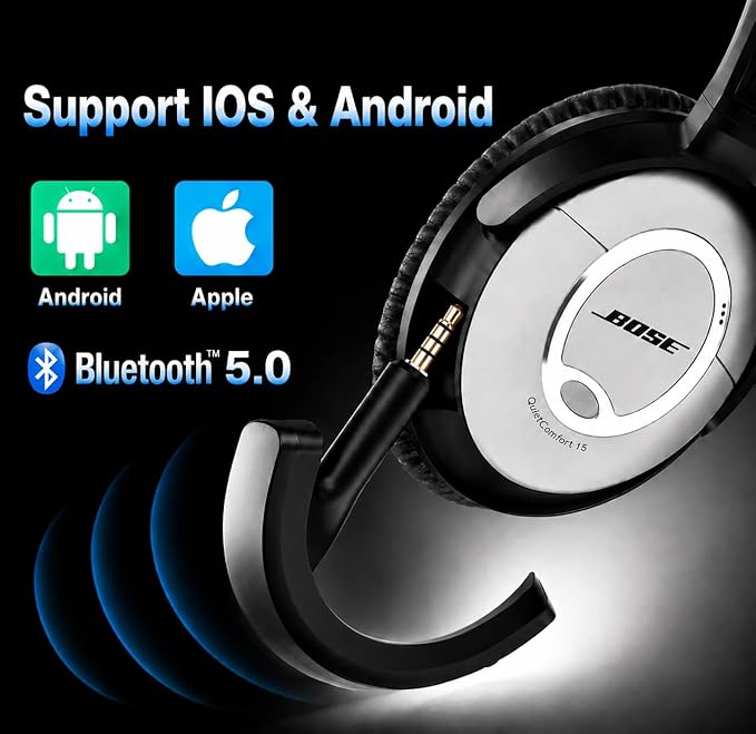 aptX Wireless Bluetooth 5.0 Adapter for Bose QuietComfort QC 15 with Mic/Volume Control, Black