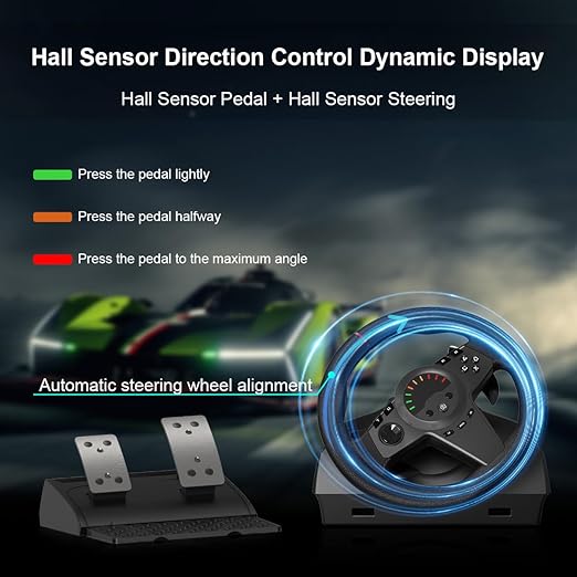 HQFYH PC Racing Wheel, Universal Usb Steering Wheel Car Driving Sim 270 Degree Racing Wheel with Pedals for PS3, PS4, Xbox One, Xbox Series X|S, Switch