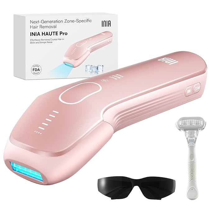 INIA Laser Hair Removal with Ice-Cooling Care for Women and Men, HAUTE Pro Painless at-Home IPL Hair Remover for Coarse Hair in Bikini All Body Areas, Latest Generation for Effective Results (Pink)