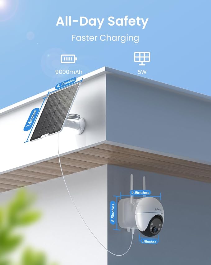 ieGeek Solar Security Cameras Wireless Outdoor, WiFi Surveillance Camera with Solar Panel & 9000mAh Battery, 24/7 Recording, 360° Panoramic View, Auto Tracking, 2K Color Night Vision, No Subscription