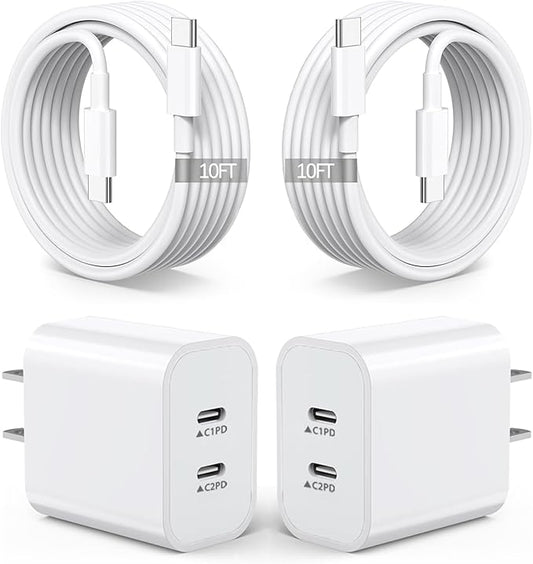 2Pack iPhone 17 16 Charger,Dual Port Fast Wall Charger Block with 10FT USB C to C Cable Cord Chargers Fast Charging for iPhone 17e/17 Pro Max/17 Pro/iPhone Air/16Pro Max/16 Plus/15Pro Max/15/iPad