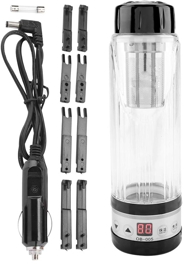 Xinwoer420ml Car EleCup Holder,12V / 24V 95W Car Electric Kettle Travel Tea Mug Water Heating Cup Bottle Holder(Black)