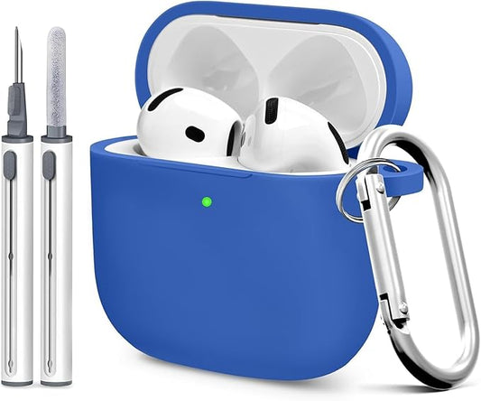 for Airpods 4th Case Cover, Come with Cleaner Kit,Soft Skin Silicone Case Cover with Keychain, Full Protective Case for Men and Women, Compatible with AirPods 4th Generation Case,Blue