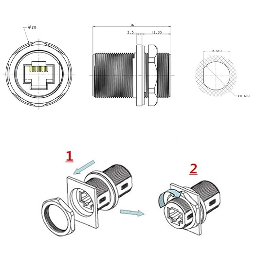 5PCS Panel Mounting Shielded RJ45 Waterproof Cat5/5e/6 8P8C Connector Ethernet LAN Cable Connector Double Head Adapter with Waterproof/Dust Cap