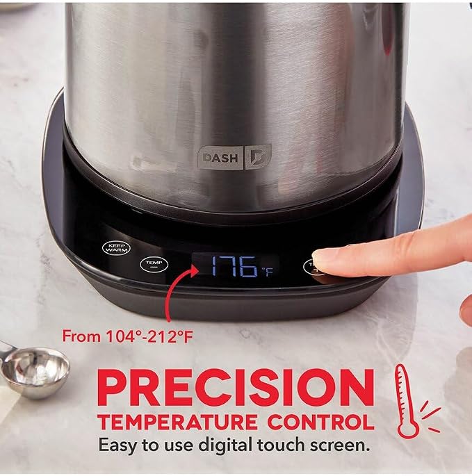 Dash Insulated Electric Kettle, 1.7L Stainless Steel Tea Kettle with Temperature Control, Keep Warm, Digital Display, Cool-Touch Exterior, Hot Water for Tea & Coffee, 1500W