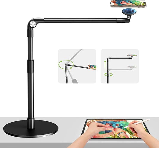 elitehood Magnetic Phone Stand for Overhead Recording, 15 in Long Arm Magsafe iPhone Holder for Video Recording, 360 Swivel Tilt Overhead Phone Mount for Filming, Meeting, Cooking, Painting, Crafting