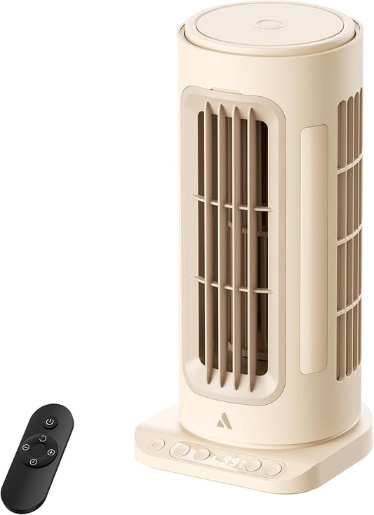 Aecooly Powerful Tower Fan for Bedroom,8000mAh Battery, 21H Max Cooling with Remote Control, 100 Speeds, 1-12H Timer, 60° Oscillation,11 Inch Portable Desk Fan for Home,Office - Beige