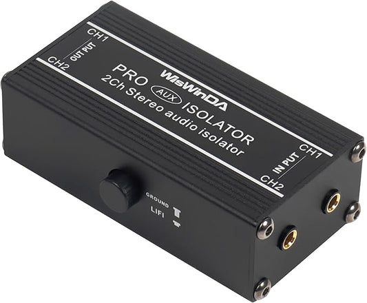 2Channels Pro 3.5mm Aux Noise Filter Box Aluminum Alloy Ground Loop Isolator for Eliminating Audio Hum/Buzzing Noise with Ground Switch(WD-AUX-PRO S018S)