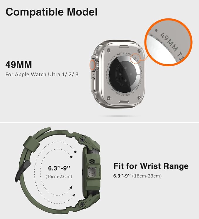 ULTIMAL Rugged Case with Band for Apple Watch 49mm,Compatible with Apple Watch Ultra 3/2/1, Military Grade Shockproof Bumper Cover for iWatch Tactical Band Men (49mm,Green)