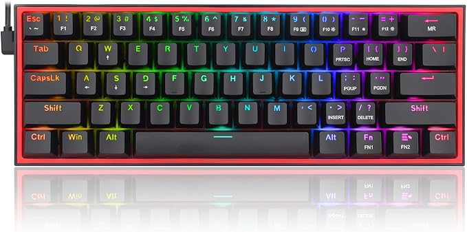 Redragon K617 Fizz 60% Wired RGB Gaming Keyboard, 61 Keys Hot-Swap Compact Mechanical Keyboard w/ 16.8M RGB Backlight, Red Inner Design, Programmable Linear Red Switch, Pro Software