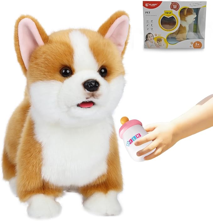 CU-MATE 12" Electric Plush Dog Toys, Electronic Stuffed Animal Dog Toy, Interactive Wuffy Robot Toy, Walking, Talking, Barking & Wagging Tail, Gifts for Boys and Girls (Corgis)