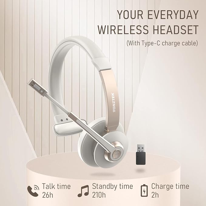 Wireless Headset, Trucker Bluetooth Headset with Microphone Noise Canceling & USB Dongle, 5.0 Wireless Headphones with Mic Mute for Cell Phone PC Computer Work Office Teams Meeting Call