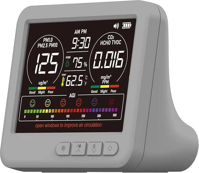 Professional 16-in-1 Portable Indoor Air Quality Monitor with AQI Reminder, Real-Time Air Detector for Home, Bedroom, Office, Car & Daily Use