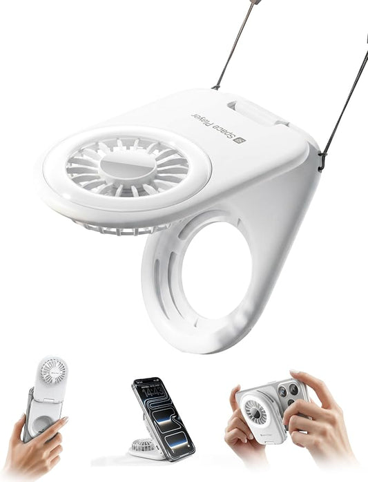 Space Player MagSafe Magnetic Cooling Fan for iPhone & Android Portable Phone Cooling Fan with LED Light Rechargeable Mini Handheld Fan 3-in-1 Magnetic Desk Fan for Gaming Travel & Outdoor Use White