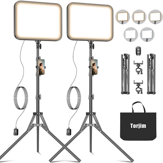 Torjim 11 Inch Video Light Kit for Creators-24W High Brightness Studio Lights with Tripod Stand & Phone Holder & Remote, Adjustable Photography Lighting for Clearer YouTube Streaming Home Studio